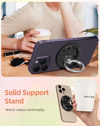Lotadilo Magnetic Phone Ring Holder, Cute Phone Grip Stand, Black Butterfly - color: Black Butterfly