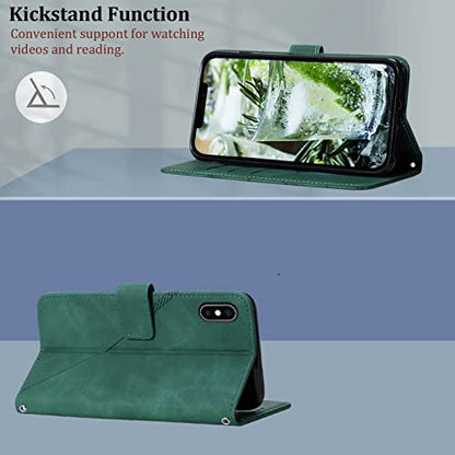 for iPhone X/Xs Flip Wallet Case with Card Slots, Green | PU Leather, TPU Interior, 3 Card Slots, Cash Pocket, Magnetic Clasp, Detachable Wrist Strap, Stand, Precise Cutouts - color: Green