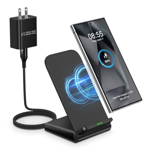Android Wireless Charger Samsung for Samsung Galaxy S25FE S25 Plus S25 Edge S25 Ultra S24FE S23 S22, Android Desk Phone Charger Stand Fast Charging Station Pad for iPhone 17 Pro Max, with 18W Adapter - size: 1Pack
