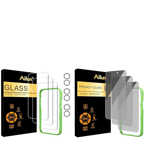 Ailun 3 Pack Screen Protector for iPhone 17 [6.3 inch] + 3 Pack Camera Lens Protector with Installation Frame and 3 Pc Privacy Screen Protector for iPhone 17