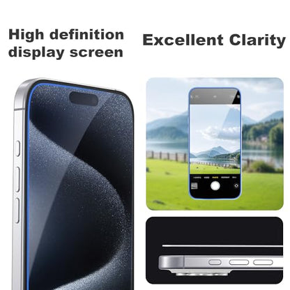 Compatible with iPhone 15 Pro Max Screen Protector with Auto-Alignment Install Kit [Full Edge Coverage] Shatterproof Tempered Glass Screen Protector for iPhone 15 Pro Max 6.7" [2 Pack] - size: iPhone 15 Pro Max