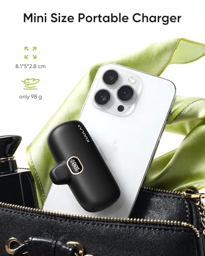Kuulaa Small Portable Charger iPhone with Built-in Lightning Cable 5000mAh Power Bank Fast Charging for iPhone 14/13/13 Pro/12/12 Pro/11/XR/XS/X/8/7/6 Black - color: Black