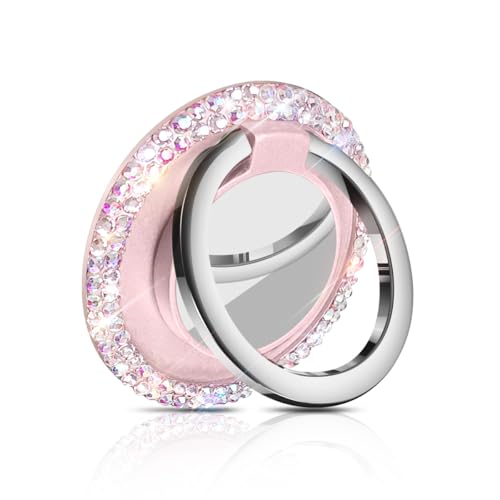 Bling Crystal Rhinestone Cell Phone Ring Holder Grip，360°Rotation Ultrathin Finger Cute Glitter Stand Kickstand Universal Compatible with iPhone Samsung Galaxy LG Google iPad （Pink）