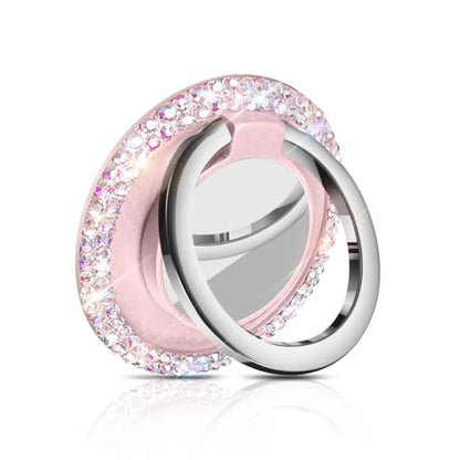 Bling Crystal Rhinestone Cell Phone Ring Holder Grip，360°Rotation Ultrathin Finger Cute Glitter Stand Kickstand Universal Compatible with iPhone Samsung Galaxy LG Google iPad （Pink）