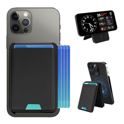 Magsafe Wallet with Adjustable Stand, Magnetic Phone Card Holder - color: Leather Stand No Clip - Ebony Black