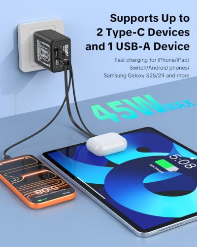 W & O Retractable Phone Charger with USB C Cable for iPhone17/16/15 - color: Black