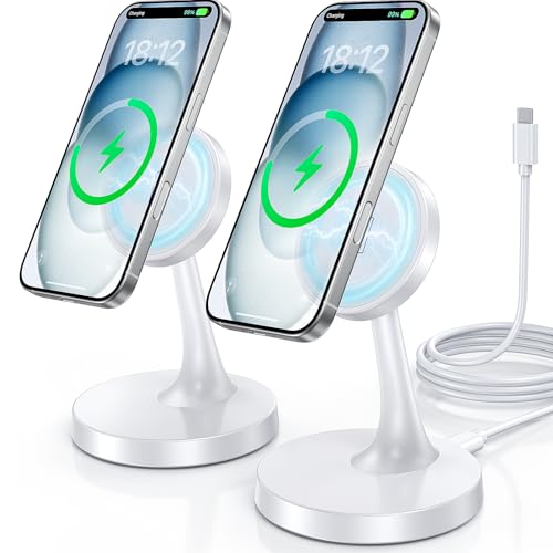 2 Pack Magnetic Wireless Charger iPhone, 15W Fast Mag-Safe Charger Stand for iPhone 17/17 Air/17 Pro/17 Pro Max 16/15/14/13/12 Series Magnet Wireless Charging Station/Pad for AirPods- Gifts Ideas - color: 2Pack White