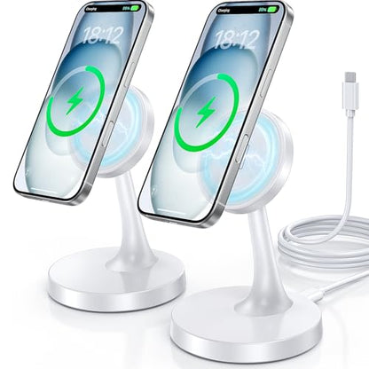 2 Pack Magnetic Wireless Charger iPhone, 15W Fast Mag-Safe Charger Stand for iPhone 17/17 Air/17 Pro/17 Pro Max 16/15/14/13/12 Series Magnet Wireless Charging Station/Pad for AirPods- Gifts Ideas - color: 2Pack White