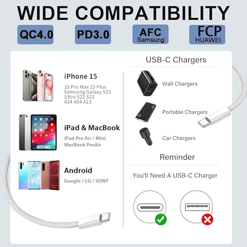 iPhone 17 16 Charger Fast Charging, MFi Certified 20W USB C Charger Block with 6FT Woven USB-C to C Cable for iPhone 17/17 Pro Max/17 Air/16/16 Pro Max/15/15 Pro Max/iPad Air/iPad mini/AirPods Pro - size: 6FT_1Pack