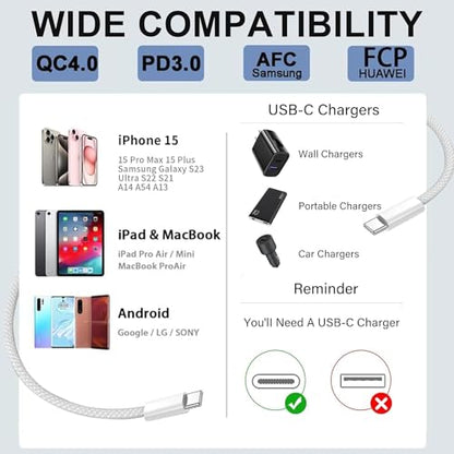 iPhone 17 16 Charger Fast Charging, MFi Certified 20W USB C Charger Block with 6FT Woven USB-C to C Cable for iPhone 17/17 Pro Max/17 Air/16/16 Pro Max/15/15 Pro Max/iPad Air/iPad mini/AirPods Pro - size: 6FT_1Pack