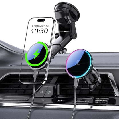 for Mag-Safe Car Mount Charger Dash Windshield Vent Magnetic Phone Holder - color: Black