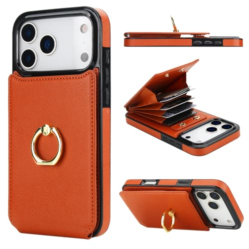 Folosu for iPhone 17 Pro Max Case Wallet,Finger Ring Holder Cover Brown - color: Brown