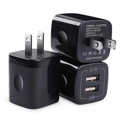 Black USB Wall Adapter, Charging Block, Dual Port 2.1A Fast Wall Charger