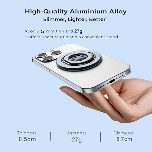 Ultra-Light Dual Sided Magnetic Phone Holder Mount, 360 ° Rotation Finger Ring Holder,Foldable Magnetic Cell Phone Grip Stand Removable Phone Kickstand for All Phones MagSafe Accessories
