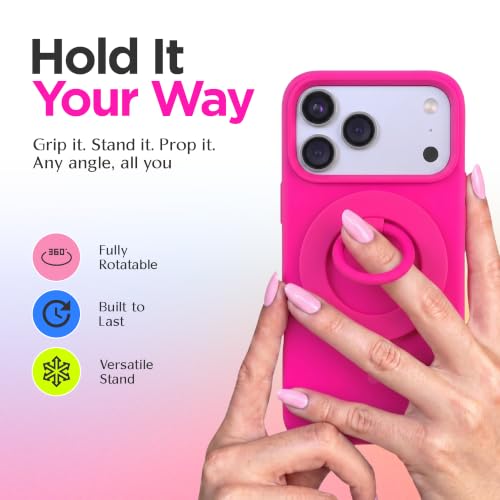 FELONY CASE - Neon Pink Ring Grip and Stand - Version 2.0 - Improved Stronger Magnet, Magnetic Phone Ring Holder for MagSafe Compatible iPhone 17,16, 15, 14, 13, 12, Pro Max, Air - Drop Protection - color: Neon Pink