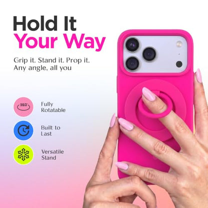 FELONY CASE - Neon Pink Ring Grip and Stand - Version 2.0 - Improved Stronger Magnet, Magnetic Phone Ring Holder for MagSafe Compatible iPhone 17,16, 15, 14, 13, 12, Pro Max, Air - Drop Protection - color: Neon Pink