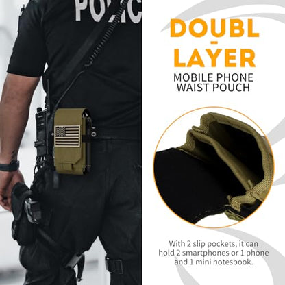 Dual Tactical Phone Pouch Molle Phone Holster Double Capacity Holder Universal Utility EDC Pouch for iPhone 17 Pro Max/17 Pro/16 Pro Max/16 Pro/15 Pro Max/15 - color: Khaki
