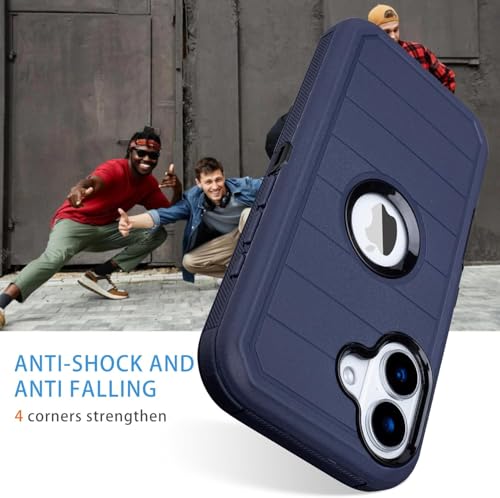 Shockproof for iPhone 16 Case Protective, Heavy Duty Rugged Full-Body, Blue | for Defender Phone Case iPhone 16,3 Layers of Sturdy,Anti-Drop,for Heavy Duty Phone Case - color: Blue