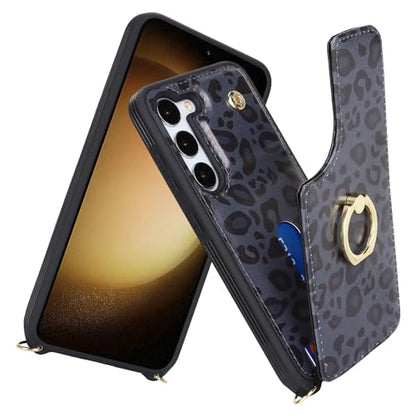 Lipvina for Samsung Galaxy S23 Plus Case with Card Holder and Strap for Women,Crossbody Lanyard,Ring Stand,Snap Clasp,Cute Phone Wallet Cases 6.6 inch(Black Leopard) | Cute Crossbody Lanyard Wallet,4 Card Holder,RFID Blocking,and a 360° Ring Kickstand.Lig