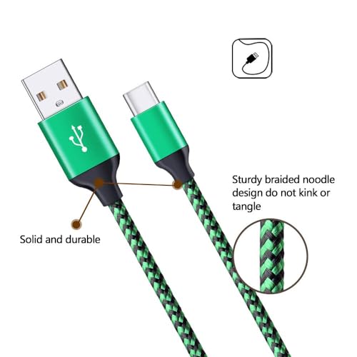 Wall Charger Plug Block Dual Port USB C Adapter with 2Pcs 6Ft Fast Charging - color: Green