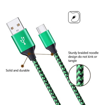 Wall Charger Plug Block Dual Port USB C Adapter with 2Pcs 6Ft Fast Charging - color: Green