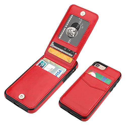 KIHUWEY for iPhone SE/8/7 Wallet Case Card Holder Kickstand, Red - color: Red