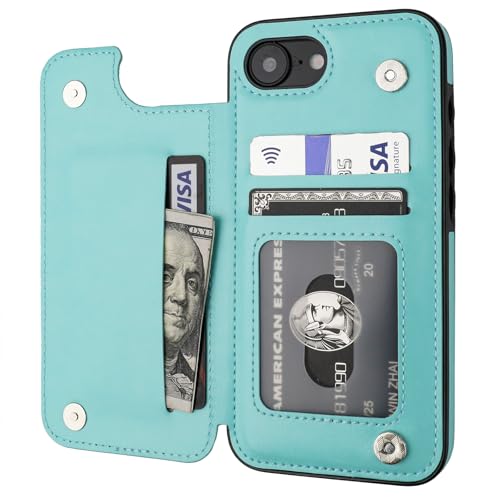 ONETOP for iPhone 17e/16e Wallet Case with Credit Card Holder,LightBlue | Kickstand,ID/Cash Holder,Case Wallet with Card Slots,Double Magnetic Clasp,Durable PU Leather Shockproof Cover for Women Men - color: Light Blue