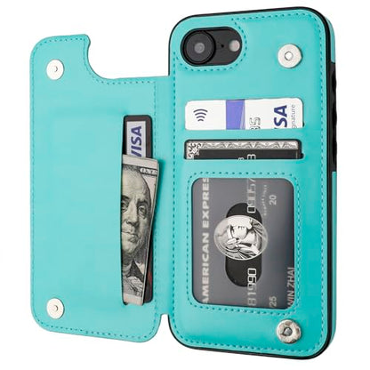 ONETOP for iPhone 17e/16e Wallet Case with Credit Card Holder,LightBlue | Kickstand,ID/Cash Holder,Case Wallet with Card Slots,Double Magnetic Clasp,Durable PU Leather Shockproof Cover for Women Men - color: Light Blue