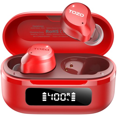 TOZO NC9 Hybrid Active Noise Cancelling Wireless Earbuds, 60H, LED Display - color: Red