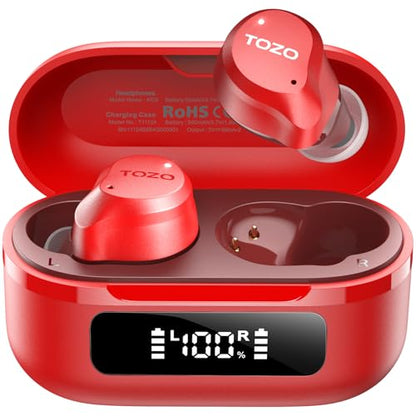 TOZO NC9 Hybrid Active Noise Cancelling Wireless Earbuds, 60H, LED Display - color: Red