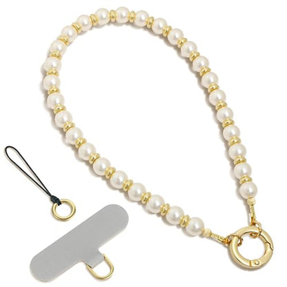 SURPHY Phone Charm, Handmade Beaded Phone Wrist Strap with Tether Tab - color: A- Pearl Gold