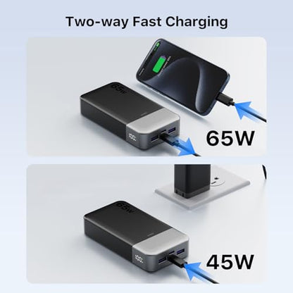 JUOVI 65W Portable Charger for Laptop Power Bank 20000mAh - color: Black