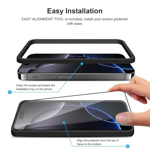 2 Pack Screen Protector for iPhone 15 Pro +2 Camera Lens Cover | 9H+ Military Grade Tempered Glass, HD Clarity, Shatterproof, Anti-Scratch, Anti fingerprint, Full Coverage, Auto-Align Tray - size: iPhone 15 Pro (6.1 inch)