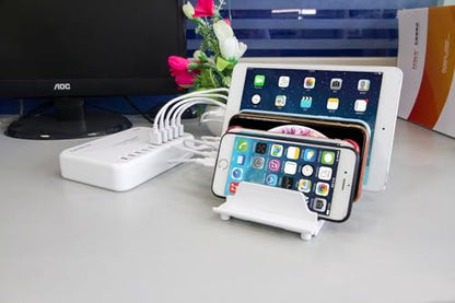 Adjustable Phone Stand Holder Dock Mobile Phone Tablet Organizer Multi Device Universal Desktop Stand Rack for iPhone Samsung Kindle Fire Tablet and Most Electronics Devices-No Charging Port (S-White) - color: S-White