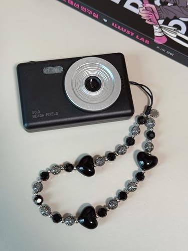 Drawwind Phone Charm Beaded Wristlet Strap Universal Cell Phone Lanyard Cute Bracelet Wrist Strap Beaded Chain String Handmade Accessories for Case Camera Bags (Black Hearts) - color: Black Hearts