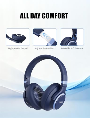KVIDIO Hybrid Active Noise Cancelling Headphones Over Ear - color: Blue