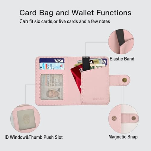 for MagSafe Card Holder for iPhone 17/16/15/14/13/ Pro/Max/Plus with Strap Stand RFID Blocking ID Window Hold 5 Cards,Leather Magnetic Phone Wallet for MagSafe Phones and Cases,Leather Pink - color: Pink