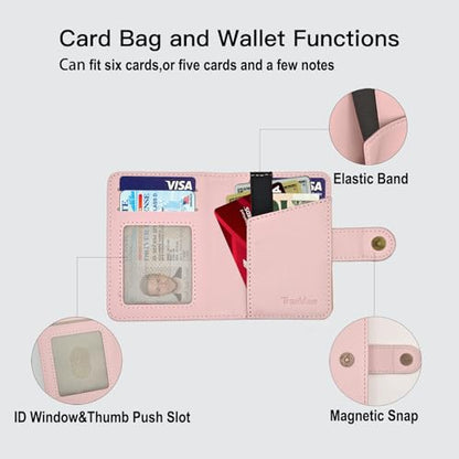 for MagSafe Card Holder for iPhone 17/16/15/14/13/ Pro/Max/Plus with Strap Stand RFID Blocking ID Window Hold 5 Cards,Leather Magnetic Phone Wallet for MagSafe Phones and Cases,Leather Pink - color: Pink
