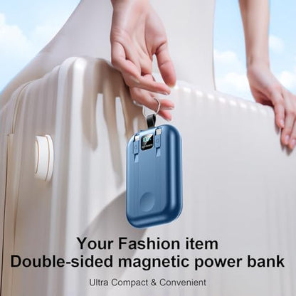 Magnetic Portable Charger 10000mAh Wireless Power Bank with Built-in Cables - color: blue