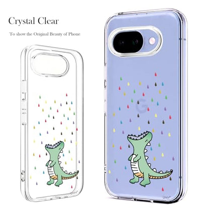 Unov for Pixel 10a Case, Clear with Design, Slim Fit Good Grip, Embossed Phone Case, Shockproof Protective Cover, Raised Camera Protection, Soft TPU, Rainbow Dinosaur - color: Rainbow Dinosaur