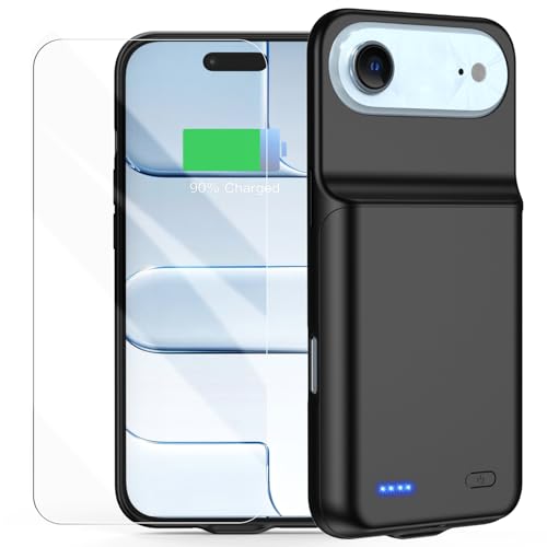 Battery Case for iPhone 17 AIR, Ultra-Slim 7000mAh Portable Extended Charging Charger Case Rechargeable Battery Pack with Tempered Glass Screen Protector for iPhone 17 AIR (6.5 inch)-Black - size: for iPhone 17 AIR
