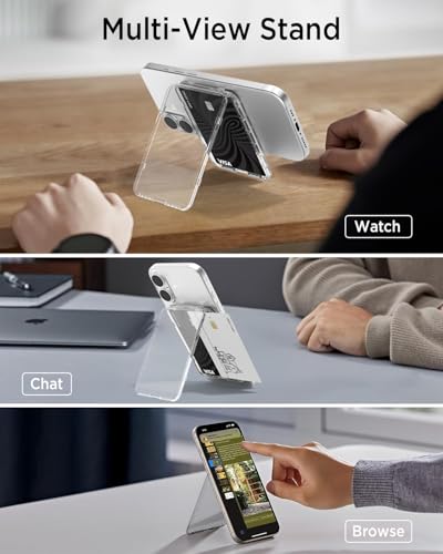Miimall Clear for MagSafe Wallet with Stand, 2-Card Holder for iPhone 18/17/16/15/14 Pro Max Plus Air, Pixel 11/10 Series, Ultra Thin Slim Strong Magnetic Phone Wallet Stick for iPhone Transparent