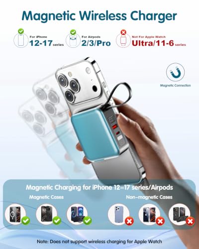 10000mAh for Magsafe Portable Charger Built-in Cables & AC Wall Plug,Blue - color: Blue