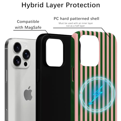 Skyseaco Compatible with iPhone 14 Pro Max Case with MagSafe, Cute Striped Phone Case for Women Girls, Soft TPU + Hard PC Dual Layer Shockproof Glossy Protective Cover, Pink and Green - color: Pink and Green, size: iPhone 14 Pro Max