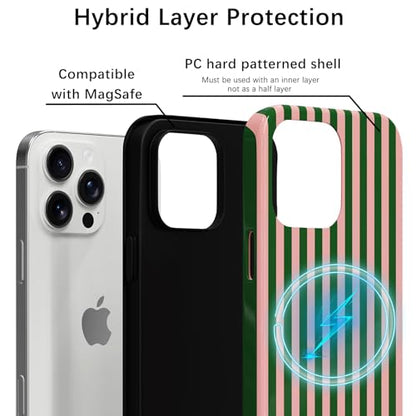 Skyseaco Compatible with iPhone 14 Pro Max Case with MagSafe, Cute Striped Phone Case for Women Girls, Soft TPU + Hard PC Dual Layer Shockproof Glossy Protective Cover, Pink and Green - color: Pink and Green, size: iPhone 14 Pro Max