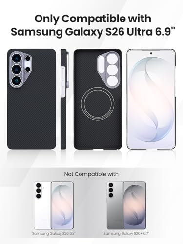 Magnetic Ultra Thin 600D Aramid Fiber Case for Samsung Galaxy S26 Ultra | Woven Aramid Fiber, ultra-thin Caseless Feel, compatible with MagSafe,wireless charging friendly, slim fit,Matte Black Twill