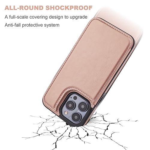 ONETOP for iPhone 15 Pro Max Wallet Case with Credit Card Holder,Rosegold | Kickstand,ID/Cash Holder,Case Wallet with Card Slots,Double Magnetic Clasp,Durable PU Leather Shockproof Cover for Women Men - color: Rose Gold