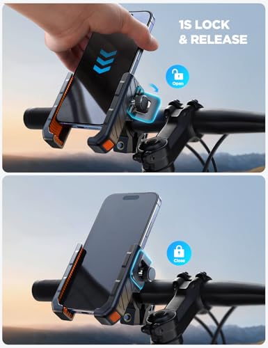JOYROOM Motorcycle Bike Phone Holder Mount, 1s Lock Bike Phone Holder - color: Orange