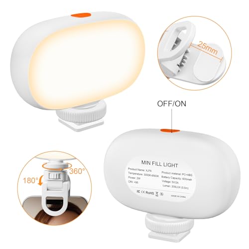 Mini Phone Light Clip, Type-C Charging, Rechargeable Selfie Light & Adjustable Brightness for iPhone, Smartphones, Camera, Laptops, Perfect for Make up, TikTok, Live Streaming, White