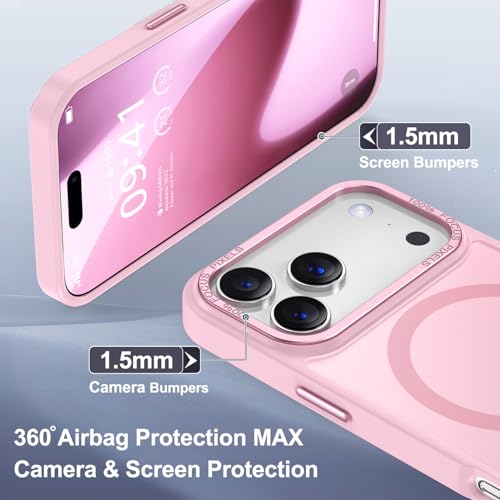 Newfuture Magnetic for iPhone 17 Pro Max Case Matte Shockproof, Chalk Pink | Military Drop Protection, Slim Matte Anti-Fingerprint, Compatible with Magsafe, Camera Guard, Translucent Protective Cover - color: Chalk Pink, size: iPhone 17 Pro Max 6.9 inch
